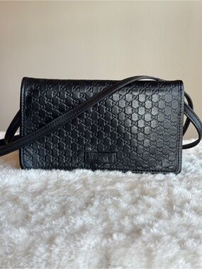 Gucci micro Guccissima Black Embossed GG Leather Crossbody